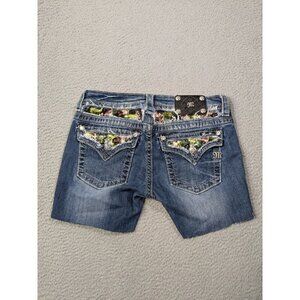 Miss Me Jean Shorts Women 28 Denim Stretch Colorful Sequins Cutoff Flap Pocket